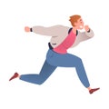 Man Character Hurrying Running Fast Feeling Panic of Being Late Vector Illustration