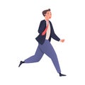 Man Character Hurrying Speaking by Phone Running Fast Feeling Panic of Being Late Vector Illustration