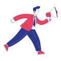 Man Character with Megaphone Moving Forward Achieving Goal Vector Illustration Royalty Free Stock Photo