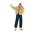 Man Character with Microphone in Hands Singing Karaoke Vector Illustration