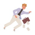 Man Character in Office Clothes with Paper and Briefcase Drowning Floating Trying to Escape Vector Illustration