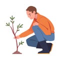 Man Character Planting Tree Sapling in Soil Taking Care of Planet and Nature Vector Illustration Royalty Free Stock Photo