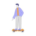 Man Character Riding Hoverboard Enjoying Outdoor Walk in the Park Vector Illustration