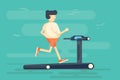 Man character runs on treadmill.