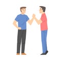 Man Character Shaking Hand as Brief Greeting or Parting Tradition Vector Illustration