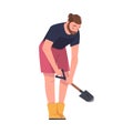 Man Character with Shovel or Spade Engaged in Soil Digging for Planting Tree Sapling Vector Illustration Royalty Free Stock Photo
