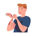 Man Character with Skin Problem Suffering Scratching Itching Arm Vector Illustration