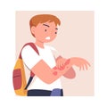 Man Character with Skin Problem Suffering Scratching Itching Arm Vector Illustration