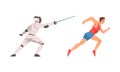 Man Character Sprinting and Doing Fencing Vector Set