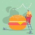 Man Characters with Fastfood Huge Burger. Concept People Eating Street Fast Food Cafe Meal. Cartoon Flat Royalty Free Stock Photo