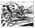 Man Chased on a Horse, vintage illustration