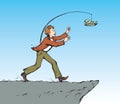 Man chasing money over a precipice. Vector drawing