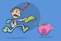 Man chasing a Piggy Bank for investment. Royalty Free Stock Photo