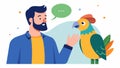 A man chatting with his parrot utilizing the communication interpreter to understand the birds complex vocalizations Royalty Free Stock Photo