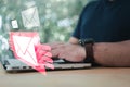 Man check mail every day. New email alert on laptop, communication connection message to global letters