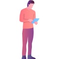 Man check mail on mobile tablet vector icon