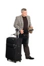 Man in a checkered suit and luggage