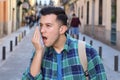 Man checking his own breath Royalty Free Stock Photo