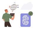 Man Using Tablet for Global Logistics with Digital Fingerprint Authentication and Secure Verification Royalty Free Stock Photo