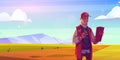 Man checking plot land for sale. Sell field scene