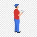 Man checking warehouse icon, isometric style