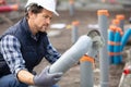 man checking working in natural gas factory Royalty Free Stock Photo