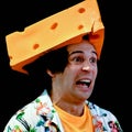 Man With Cheesehead Hat and Scared Expression