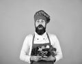 Man chef holding basket with organic vegetables Royalty Free Stock Photo