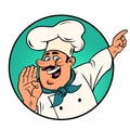 Man chef in a white cap. Smiling face. Professional points a finger Isolate on a white background