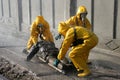 Man in chemical protection suit