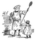 Man & Child Baking Bread, vintage illustration