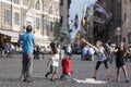 Man and children with large soap bubbles Royalty Free Stock Photo