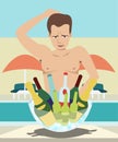 Man chooses drinks at pool party vector Royalty Free Stock Photo
