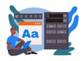 A man choosing a font. Graphic designer or freelancer developing website template or application. Create UI and UX Royalty Free Stock Photo