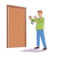 Man choosing key from door on white background Royalty Free Stock Photo