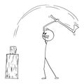 Man Chopping Fire Wood With Axe, Vector Cartoon Stick Figure Illustration