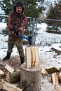 Man chopping wood in the winter Royalty Free Stock Photo