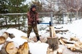 Man chopping wood in the winter Royalty Free Stock Photo