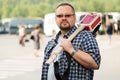 Man with a cigar box guitar Royalty Free Stock Photo