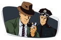 Man with cigarette and policeman.