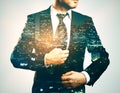 Man on city background multiexposure Royalty Free Stock Photo