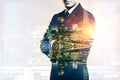 Man on city background multiexposure Royalty Free Stock Photo