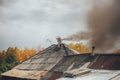 man clean chimney with the help of wacum Royalty Free Stock Photo