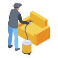 Man cleaning armchair icon, isometric style