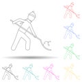 a man is cleaning the snow with a shovel multi color style icon. Simple thin line, outline vector of winter icons for ui and ux,