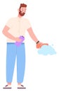 Man cleaning surface with detergent foam and sponge Royalty Free Stock Photo