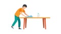 Man Cleaning Table Surface from Behind, Domestic Task, vector design Generative AI Royalty Free Stock Photo