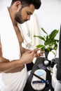 Man with cleaning teeth with dental floss Royalty Free Stock Photo