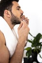 Man with cleaning teeth with dental floss Royalty Free Stock Photo