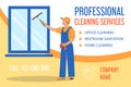 Man cleaning window using squeegee vector isolated